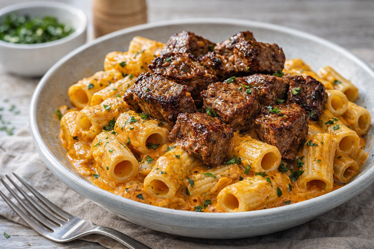 Cajun Steak Tips in Cheesy Rigatoni – The Ultimate Steak Pasta Dinner Idea