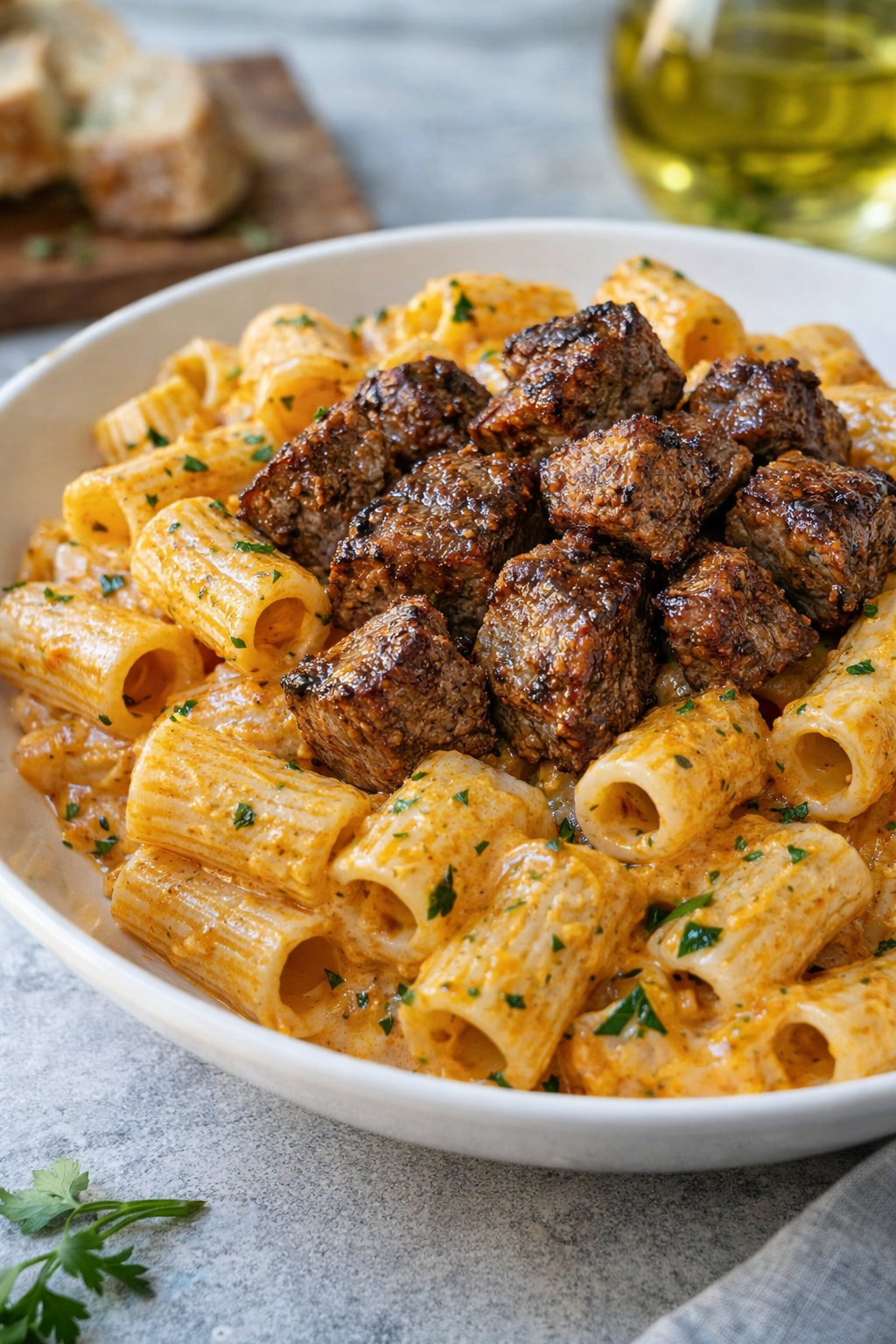 Cajun Steak Tips in Cheesy Rigatoni – The Ultimate Steak Pasta Dinner Idea