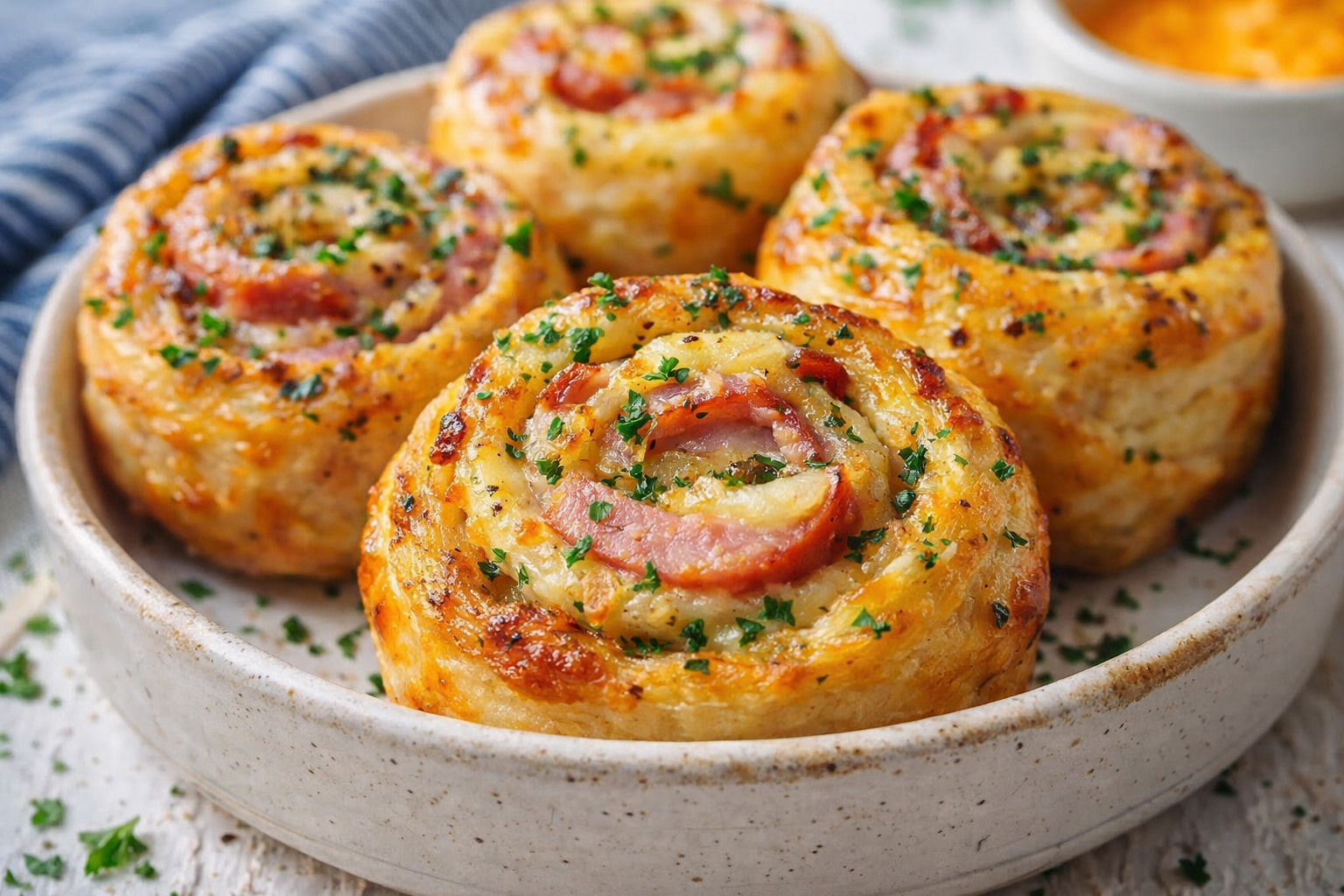 Easy Easter Party Food Ham and Cheddar Pinwheels Appetizer Thumbnail