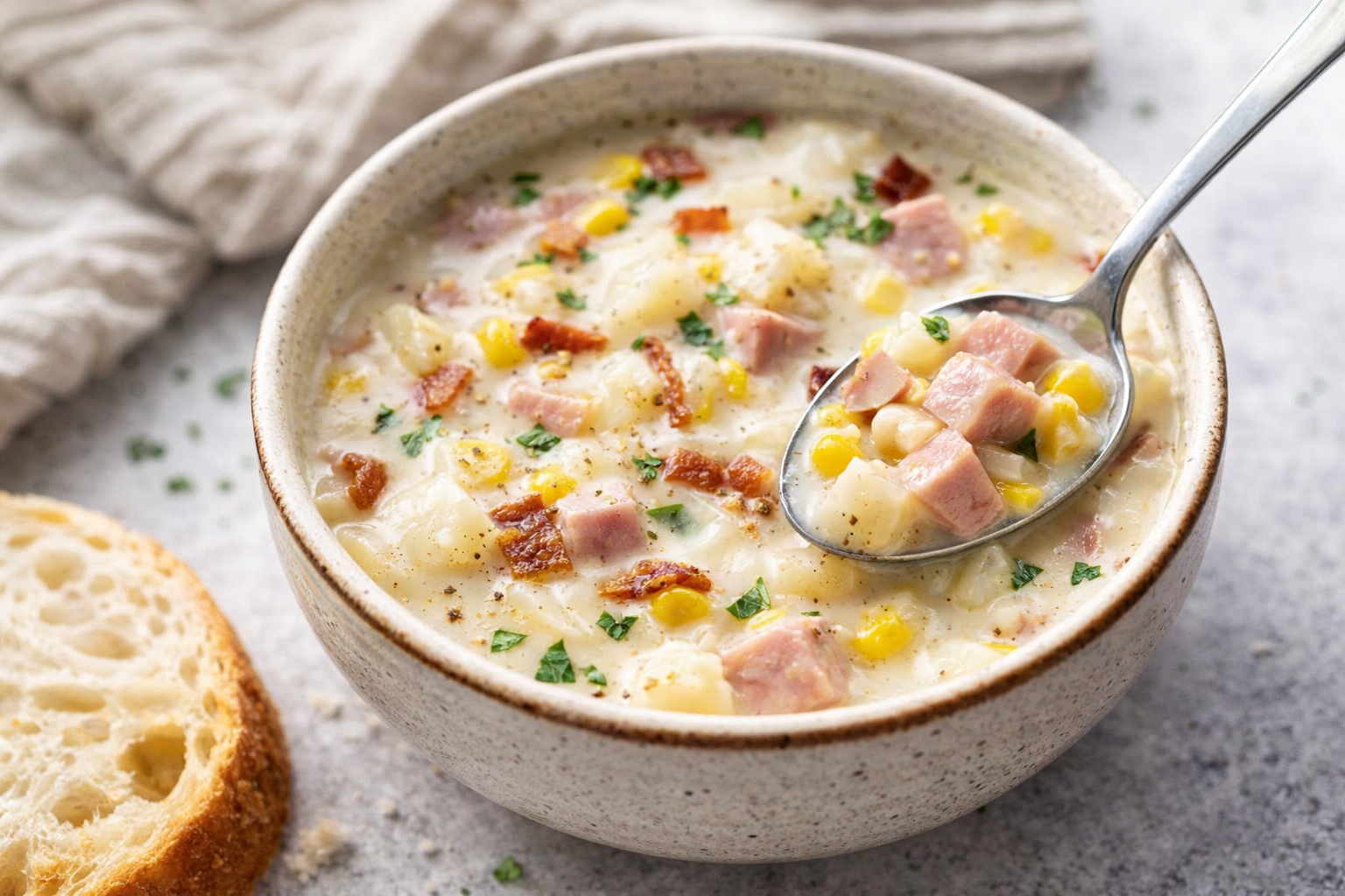 Ham Corn Chowder Recipe – Easy, Creamy Corn Chowder With Ham Thumbnail