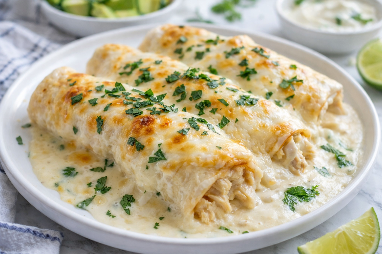 Creamy White Chicken Enchiladas – Easy Go-To Oven Chicken Dinner Thumbnail