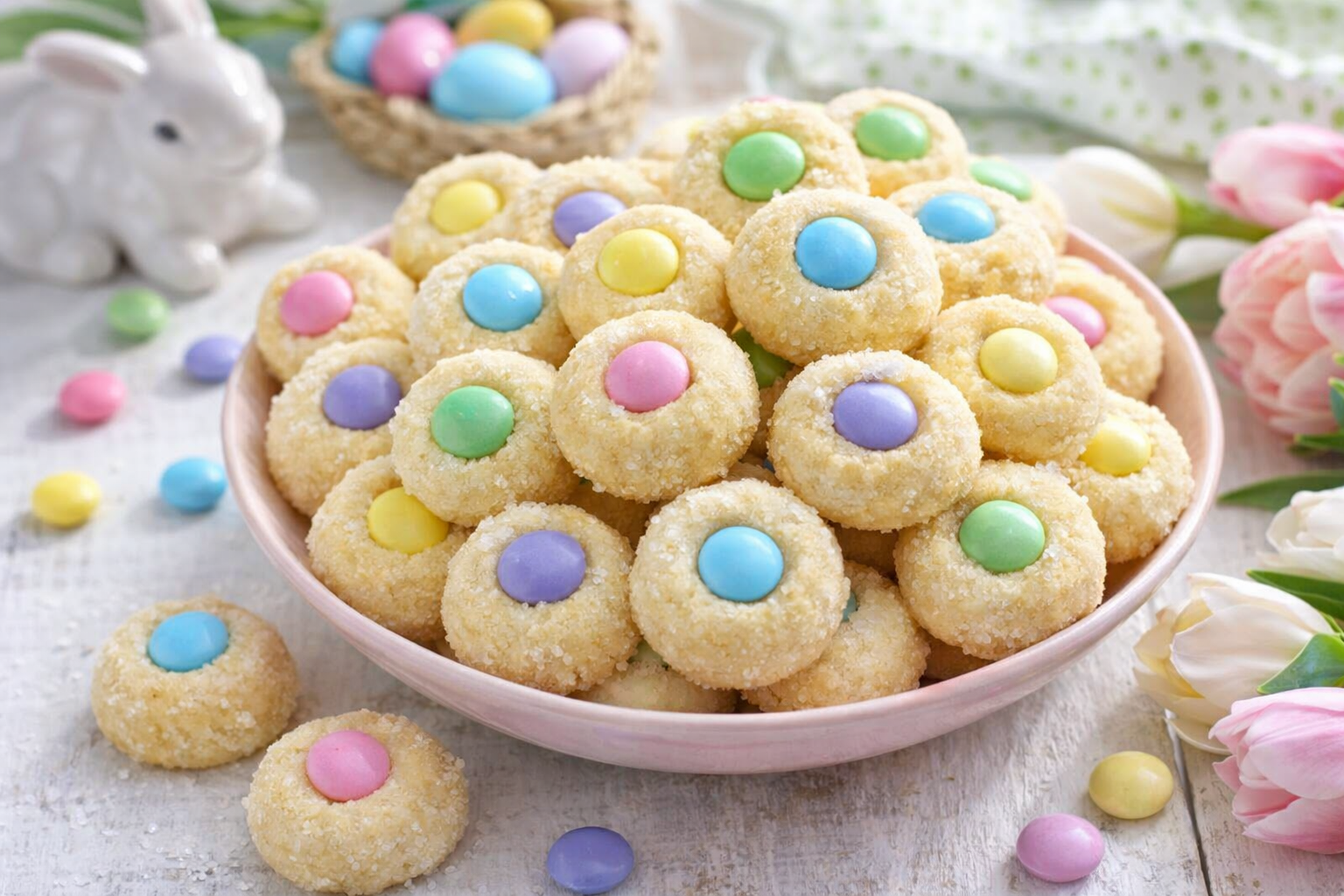 Easter Bunny Button Cookies Recipe – Cute Thumbprint Cookies with Candy Buttons Thumbnail