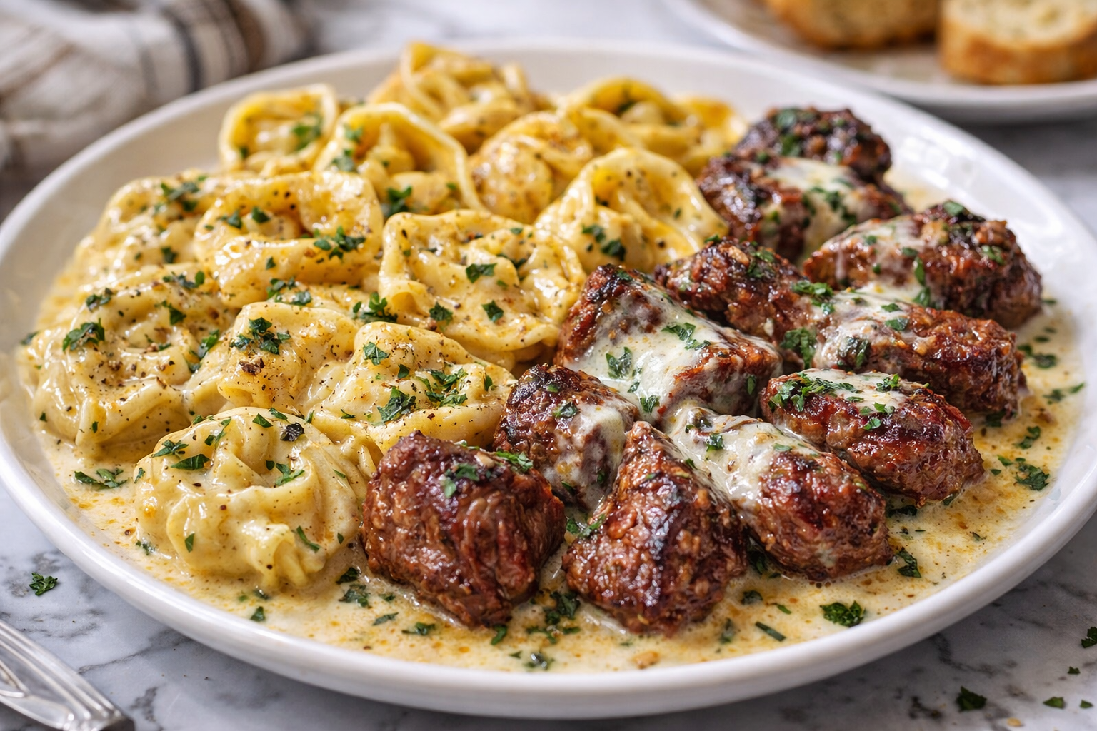 Garlic Steak Tortellini Skillet – Easy One Pan Dinner on the Stovetop Thumbnail