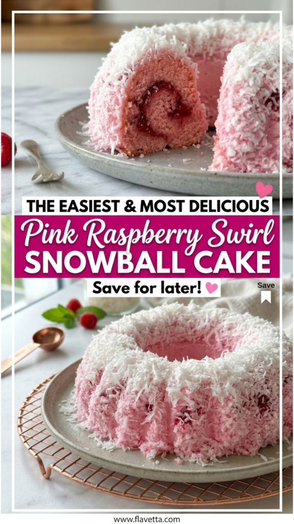 Raspberry Swirl Coconut Snowball Cake - 3 Thumbnail